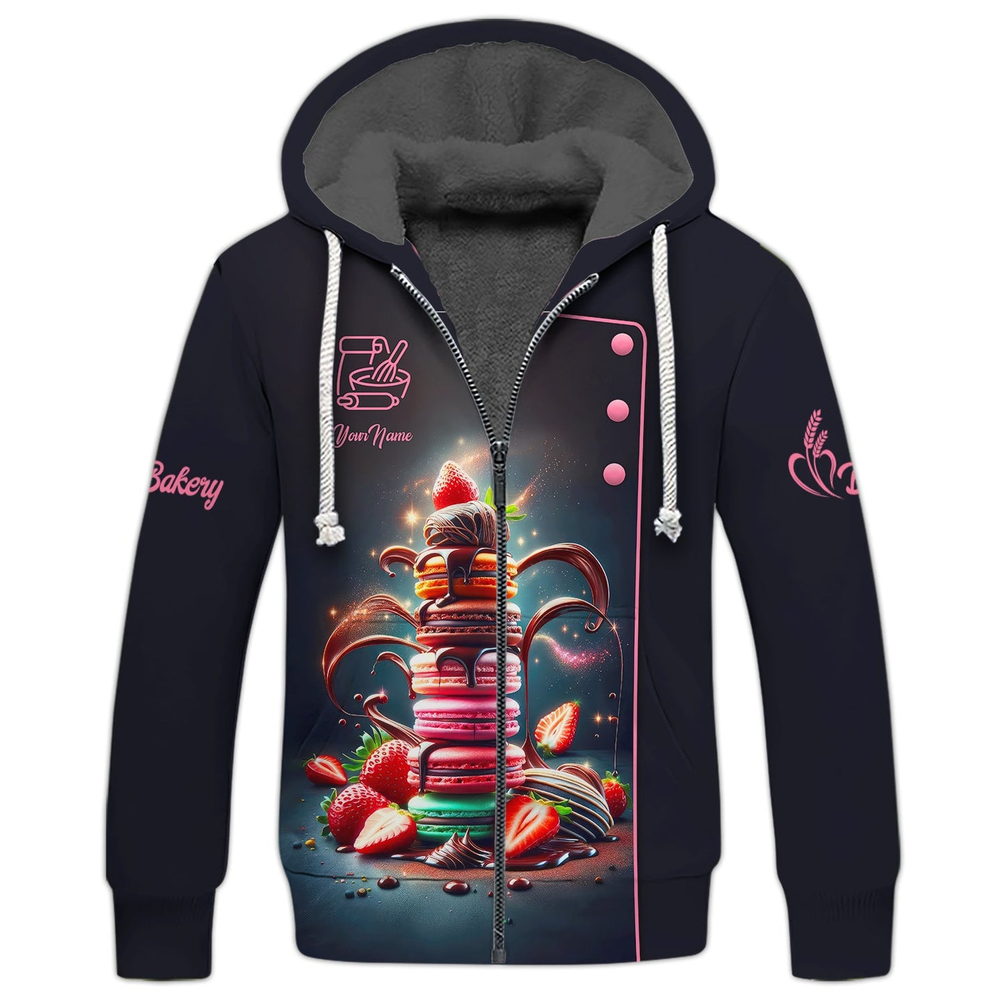 Zipper Hoodie Bakery Custom Name T-Shirts Macarons Colorful 3D Shirts Gif For Baker