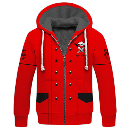 Zipper Hoodie Chef Uniform Custom T-Shirts Red Cooking Chef Custom T-Shirts