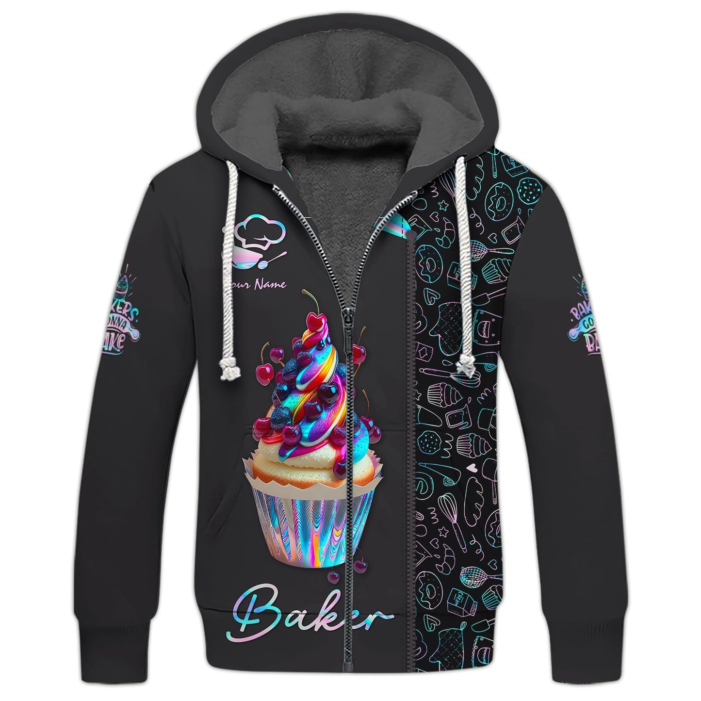 Zipper Hoodie Cupcake Colorfull 3D Shirt Bakery Custom T-Shirts Gif For Baker