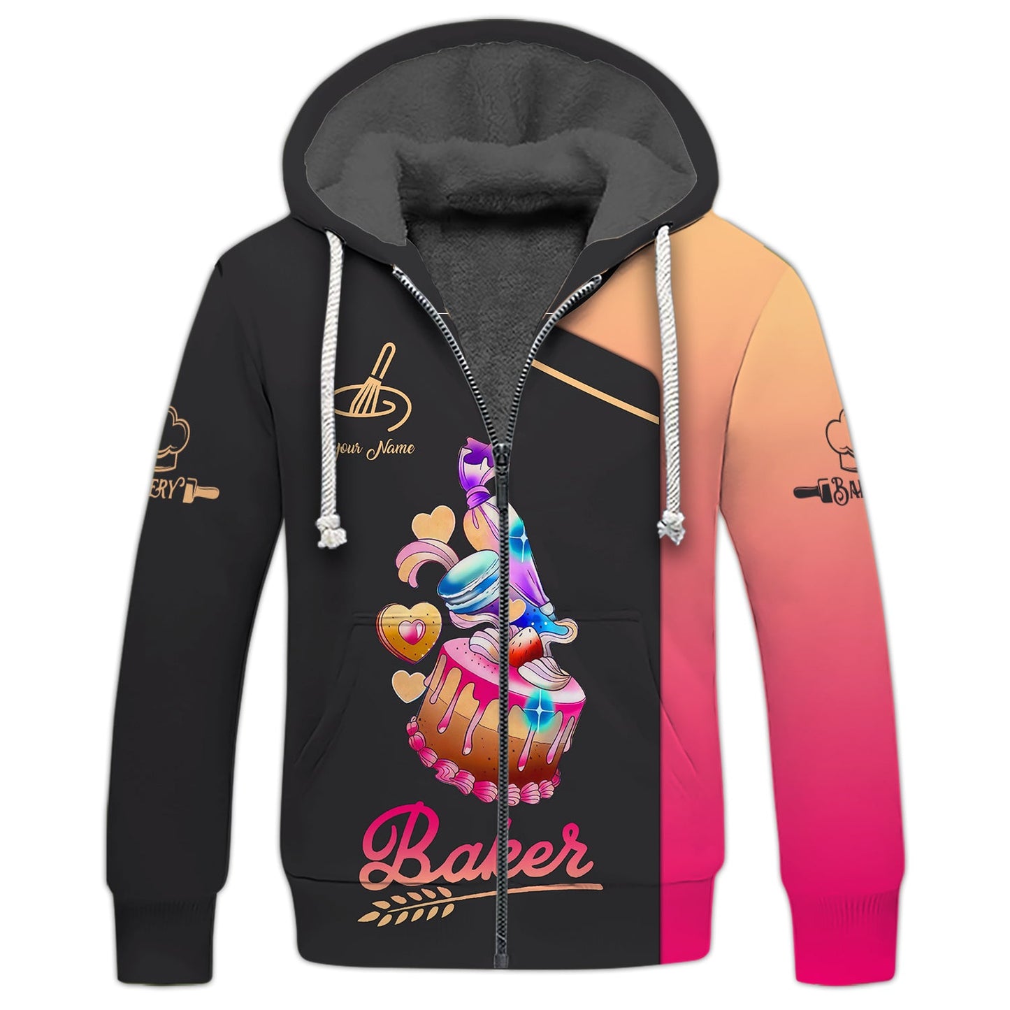 Zipper Hoodie Colorful Sweet Cake 3D Shirts Bakery Custom T-Shirts Gif For Baker