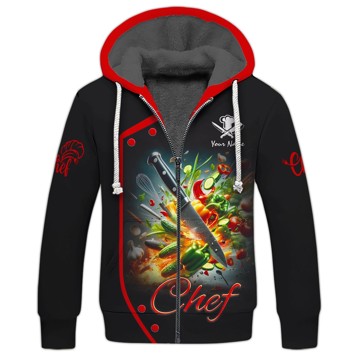 Zipper Hoodie Chef's Knife Cuts Vegetables 3D Shirt Cooking Chef Custom T-Shirts