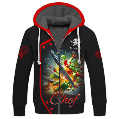 Zipper Hoodie Chef's Knife Cuts Vegetables 3D Shirt Cooking Chef Custom T-Shirts