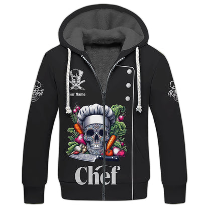 Zipper Hoodie Skull Chef Unisex Custom T-Shirts Cooking Chef 3D Shirt