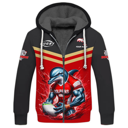 Zipper Hoodie The Dolphins 3D Shirt Rugby Custom T-Shirts