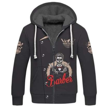 Zipper Hoodie Vintage Bearded Barber Skull 3D Shirt Barbershop Custom T-Shirts