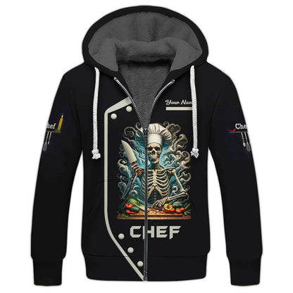 Zipper Hoodie Chef Cooking Custom T-Shirts Chef Skeleton 3D Shirt