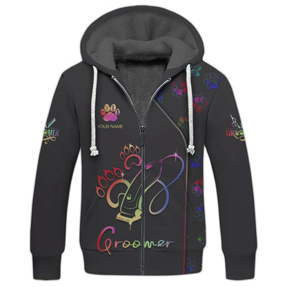 Zipper Hoodie Grooming And Pet Care Rainbow Symbol 3D Shirt Groomer Custom T-Shirts