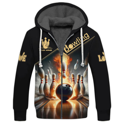 Zipper Hoodie Bowling Strike Custom T-Shirts Gif For Bowling Athlete 3D Shirt, Hoodie