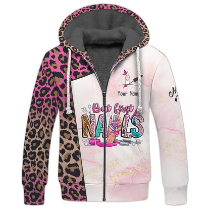 Zipper Hoodie Leopard Nails Art Boutique 3D Shirts Nail Artist Custom T-Shirts