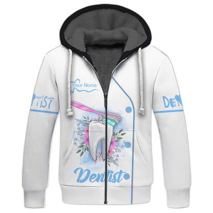 Zipper Hoodie Dental Art Tooth Model With Toothpaste Brush 3D Shirt Dentist Custom T-Shirts