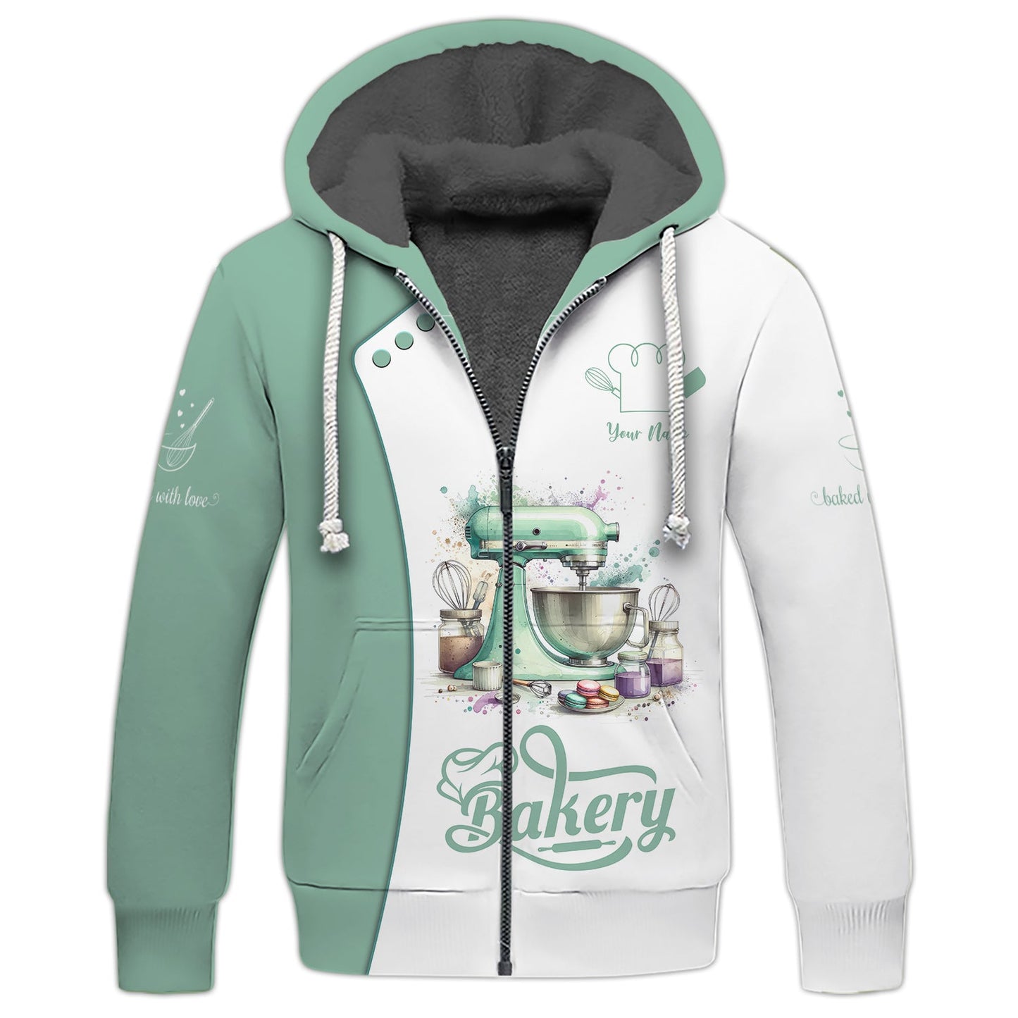 Zipper Hoodie Watercolor Baker Tools 3D Shirts Bakery Custom T-Shirts