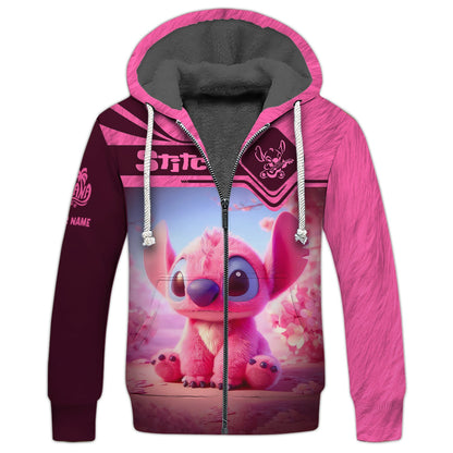 Zipper Hoodie Pink Stitch 3D Shirt Disney Custom T-Shirts