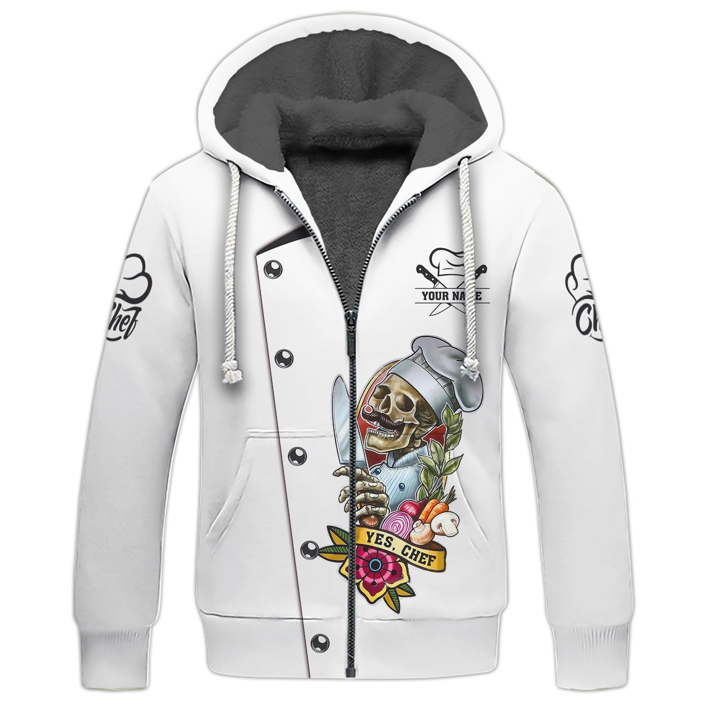 Zipper Hoodie Skull Knives Chef 3D Shirt Knife Cooking Chef Custom T-Shirts, Hoodie