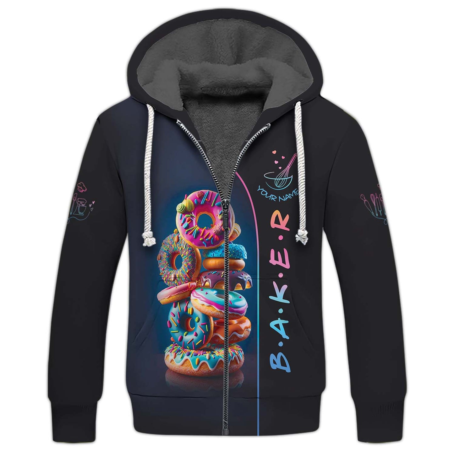 Zipper Hoodie  Stack Of Colorful Donuts 3D Shirt Pastry Maker Custom T-Shirts Gif For Baker