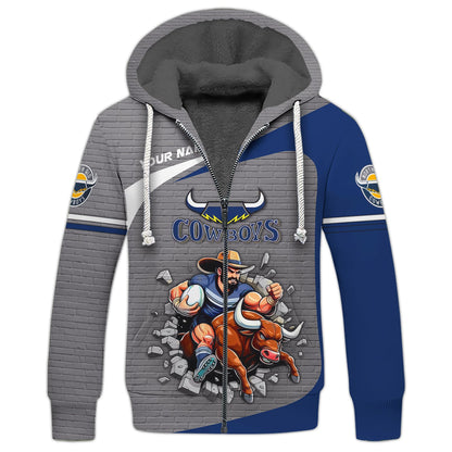 Zipper Hoodie Rugby Lover Custom T-Shirts North Queensland  Cowboys 3D Shirts