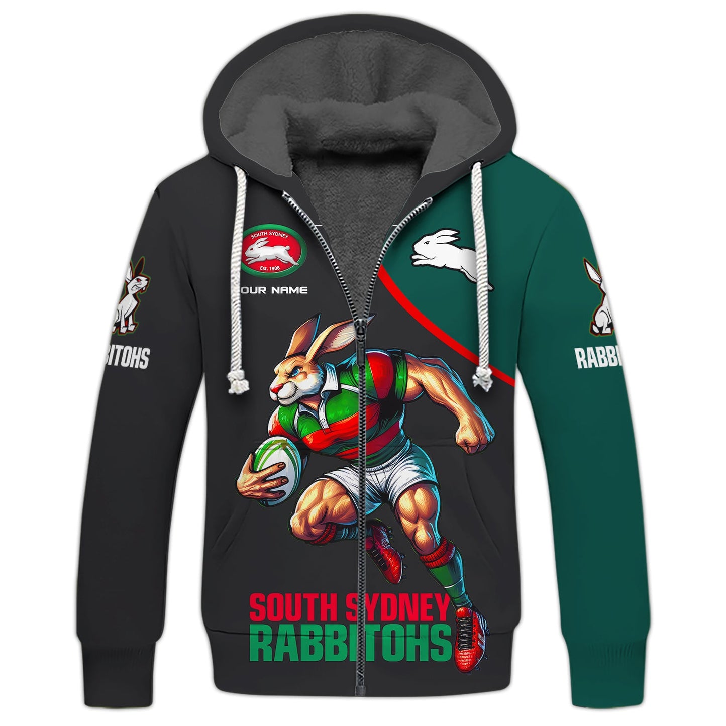 Zipper Hoodie Rugby 3D Shirt South Sydney Rabbitohs Custom T-Shirts