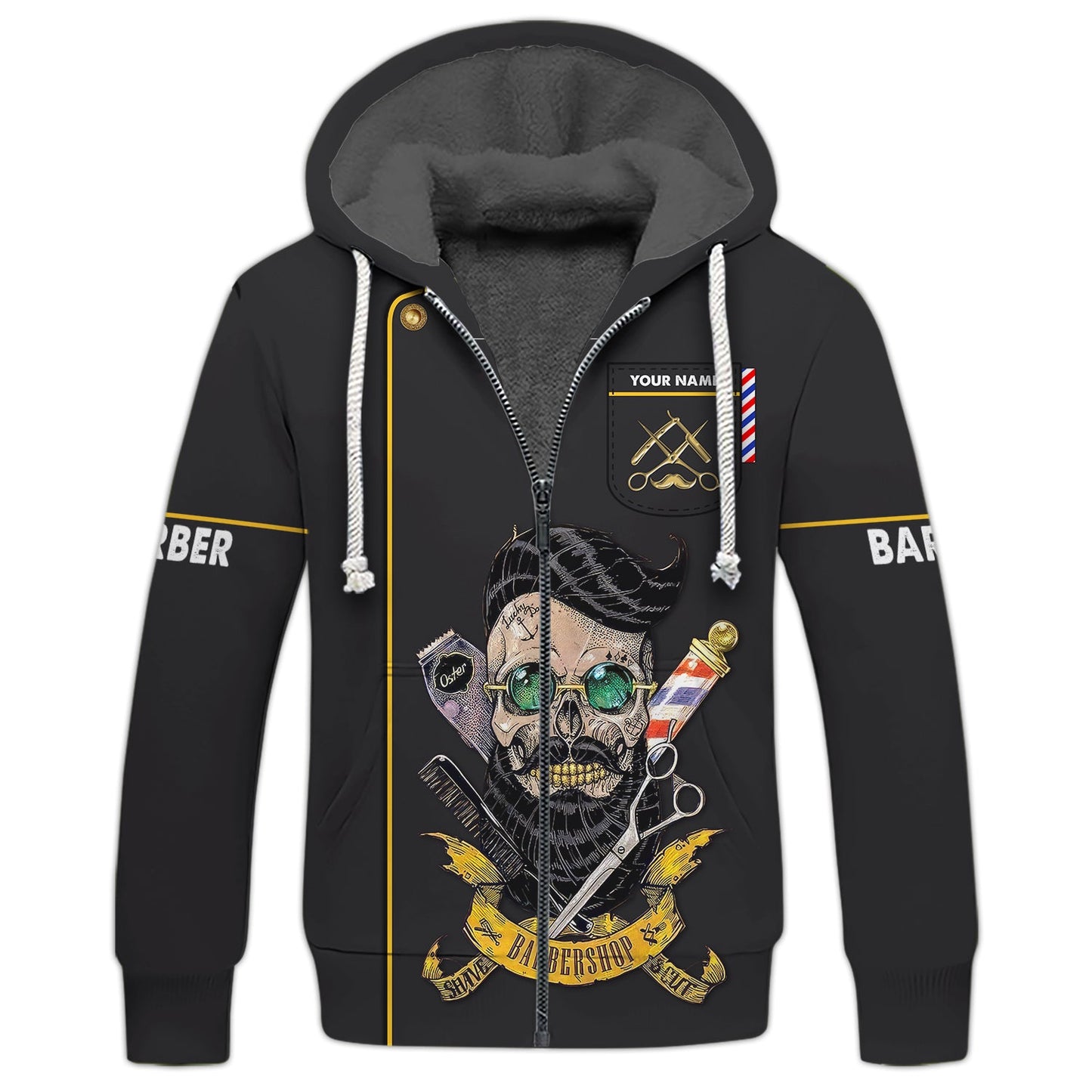 Zipper Hoodie Barber Skull Tattoo Retro 3D Shirt Barbershop Custom T-Shirts