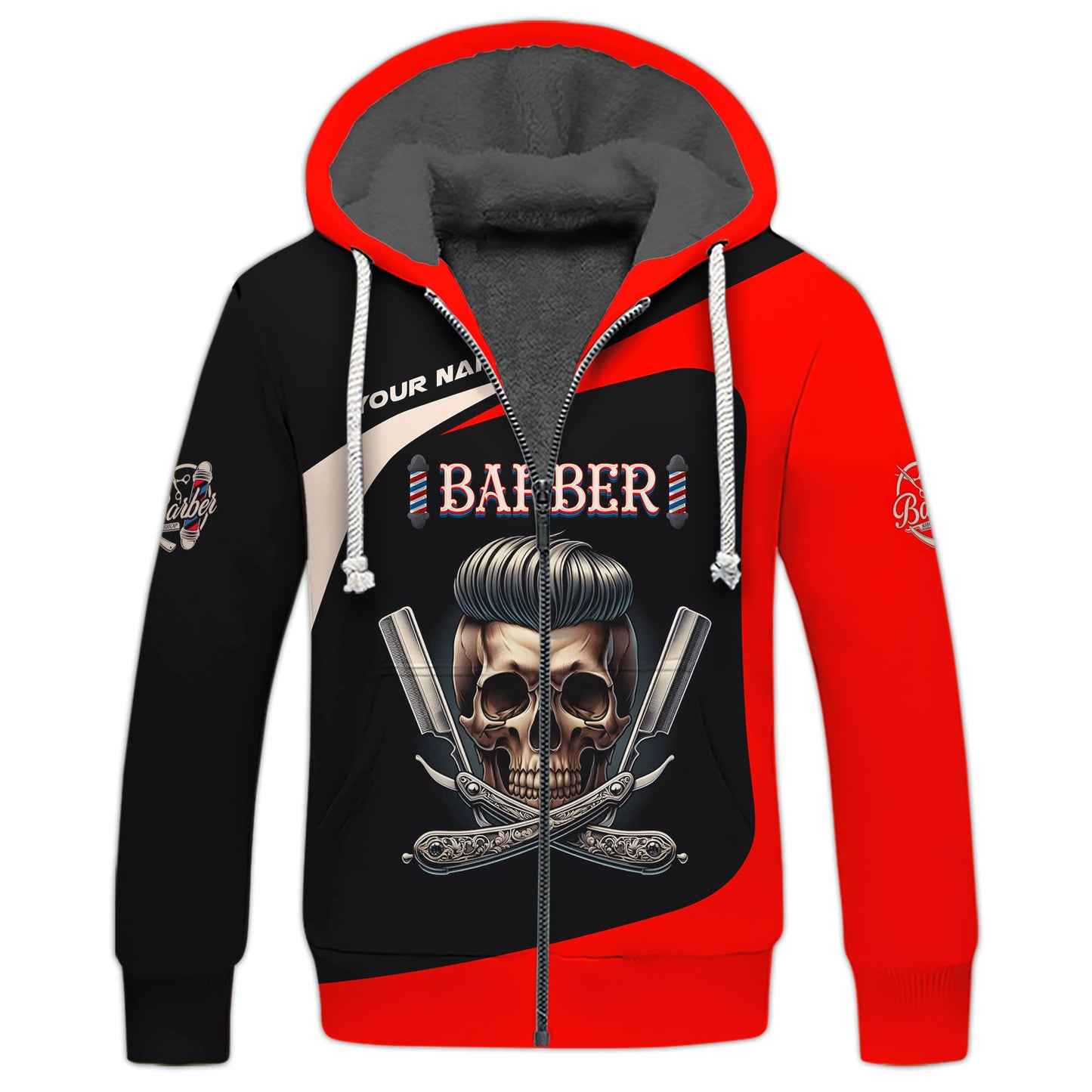 Zipper Hoodie Personality Barbershop Custom T-Shirts Skull Barber 3D Shirt Gif For Barber