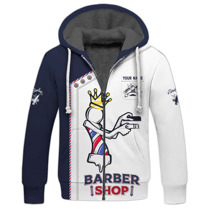 Zipper Hoodie Crowned Barbershop Lamp 3D Shirt Barber Custom T-Shirts