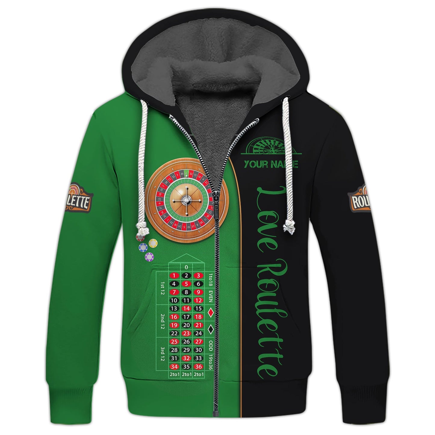 Zipper Hoodie European Roulette Table 3D Shirt Casino Custom T-Shirts