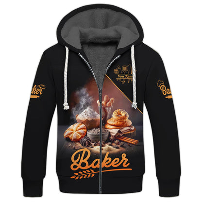 Zipper Hoodie Stack Of Hot And Fresh Bread 3D Shirt Bakery Custom T-Shirts Gif For Baker