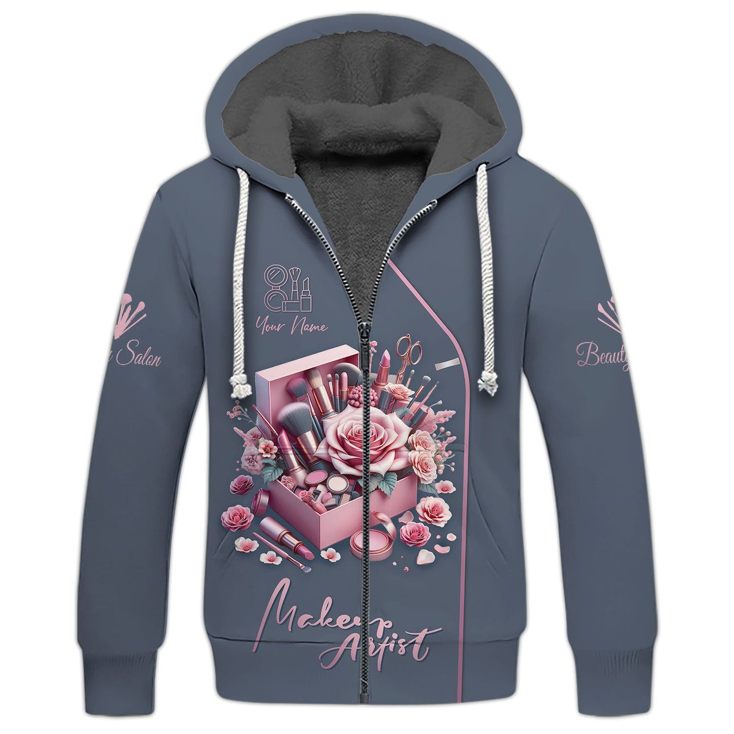 Zipper Hoodie Beauty Rose Custom T-Shirts Artistic Makeup Kit 3D Shirt