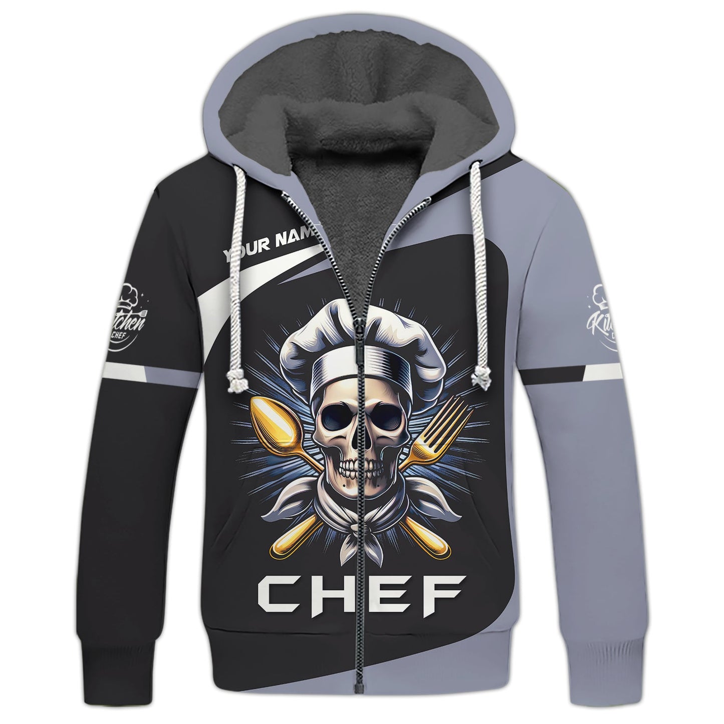 Zipper Hoodie Personalized Custom T-Shirt Skull Chef 3D Shirt Gif For Cooking Chef