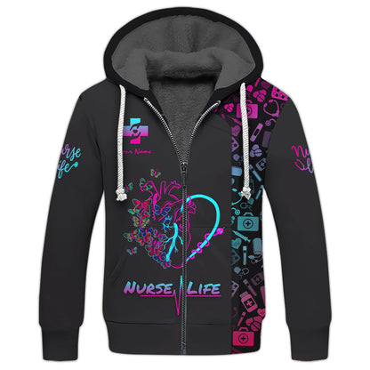 Zipper Hoodie Neon Nurse Heart 3D Shirt Nurse Life Custom T-Shirts