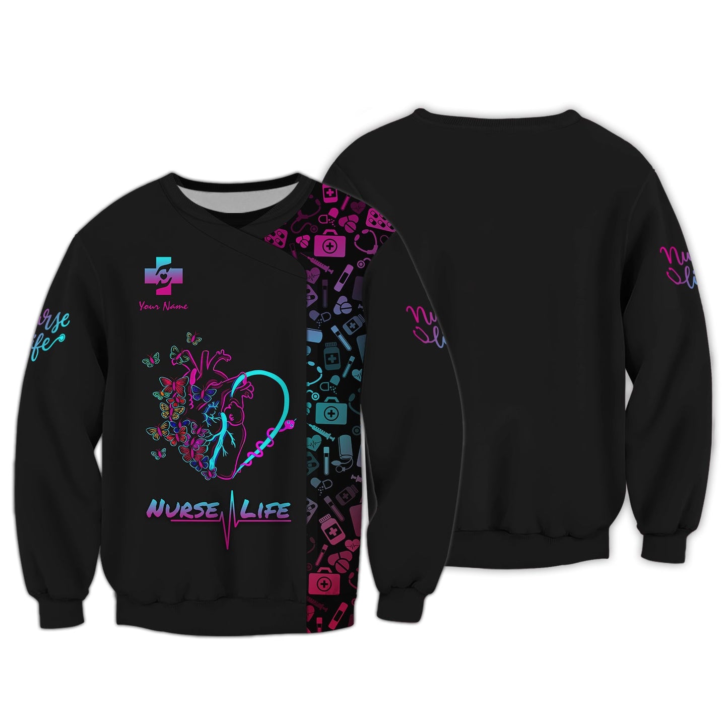 Zipper Hoodie Neon Nurse Heart 3D Shirt Nurse Life Custom T-Shirts