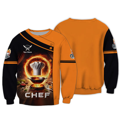 Zipper Hoodie Chef Pan On Fire 3D Shirt Cooking Chef Custom T-Shirts Gif For Chef