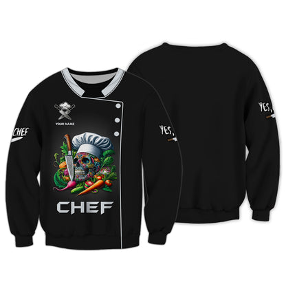 Chef Cooking 3D Shirt Skull Chef Kitchen Custom T-Shirts Gif For Chef