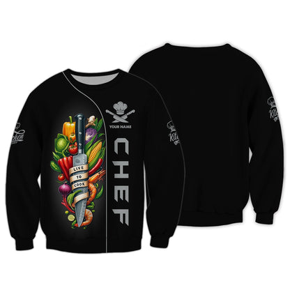 Zipper Hoodie Chef Knife And Vegetables 3D Shirt Knives Cooking Chef Custom T-Shirts