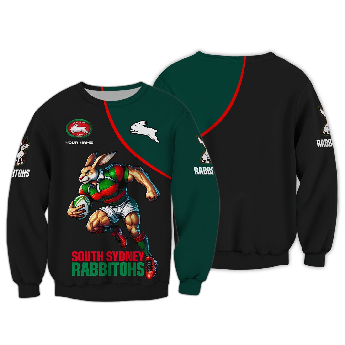 Zipper Hoodie Rugby 3D Shirt South Sydney Rabbitohs Custom T-Shirts