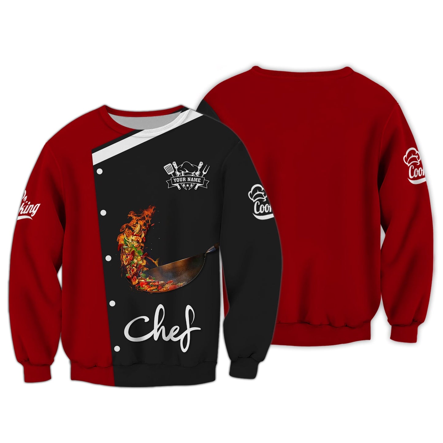 Zipper Hoodie Food Is Being Tossed With Fire 3D Shirts Cooking Chef Custom T-Shirts, Hoodie