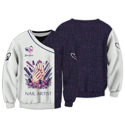 Nails Manicure Salon Custom T-Shirts Naild Artist 3D Shirts