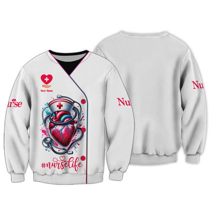 Nurse Life Custom T-Shirts Heart And Stethoscope 3D Shirt