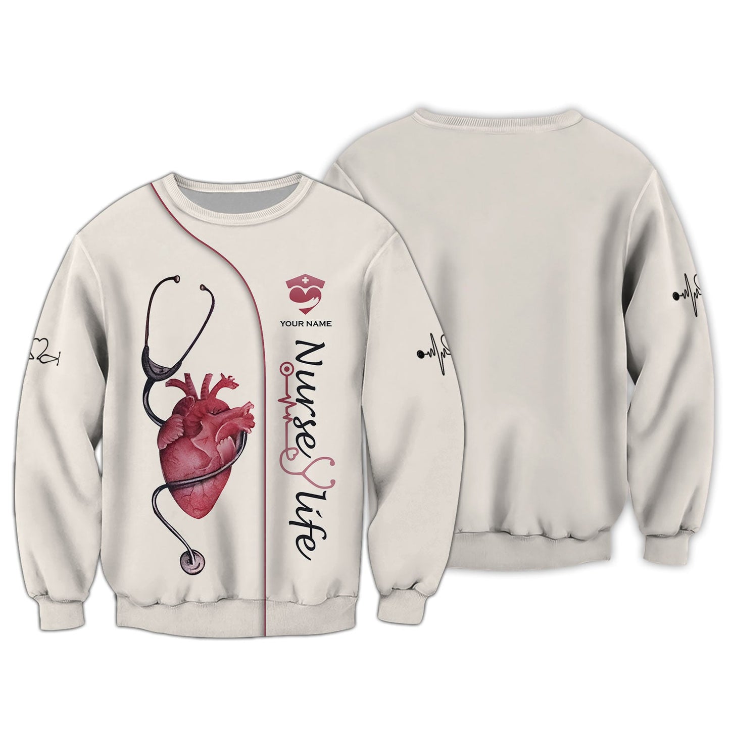 Hoodie Stethoscope With Heart 3D Shirt Beautfull Nurse Tattoo Custom T-Shirts Zipper Hoode