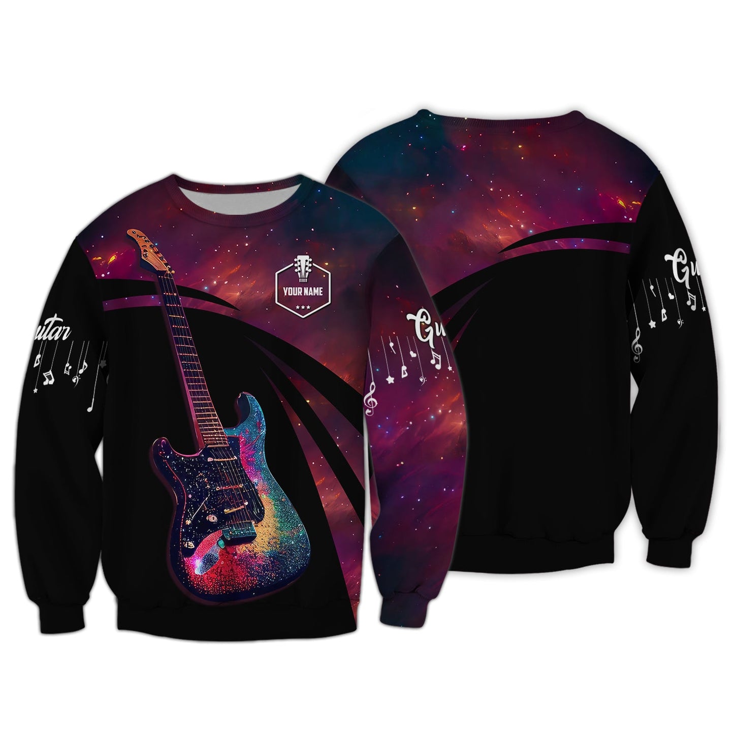 Zipper Hoodie Galaxy Sky With Electric Guitar 3D Shirts Musical Instruments Guitar String Custom T-Shirts