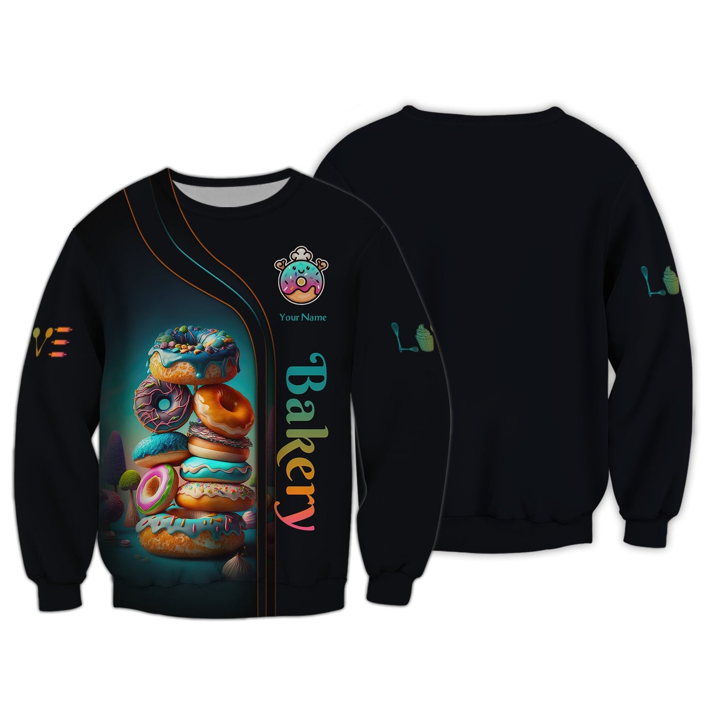 Zipper Hoodie Bakery Custom T-Shirts, Gif For Baker, Donut Colorfull 3D Shirt (Sao chép)