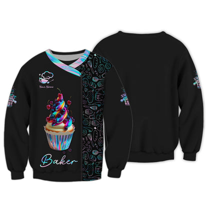 Zipper Hoodie Cupcake Colorfull 3D Shirt Bakery Custom T-Shirts Gif For Baker