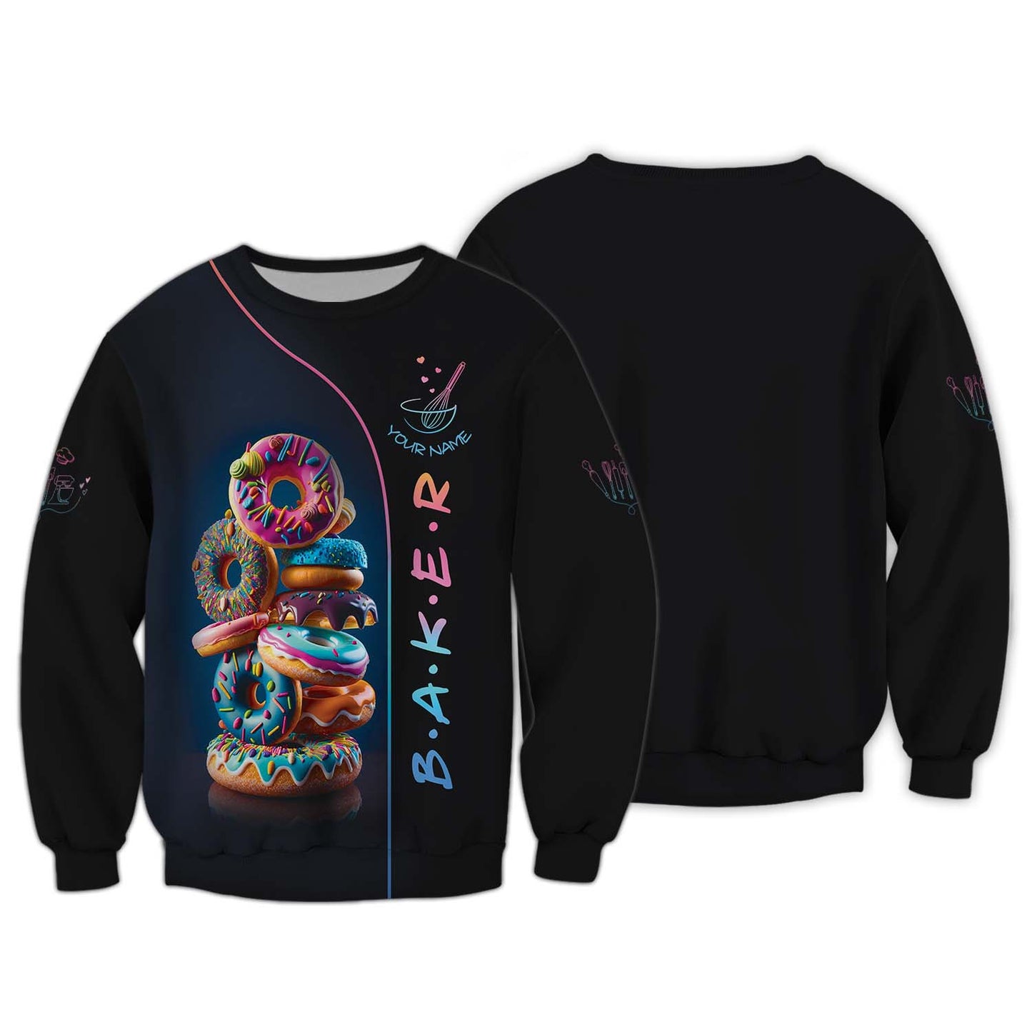 Zipper Hoodie  Stack Of Colorful Donuts 3D Shirt Pastry Maker Custom T-Shirts Gif For Baker