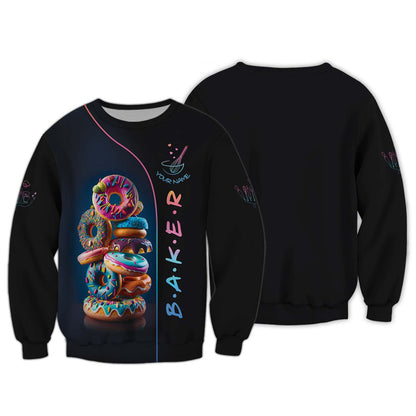 Zipper Hoodie  Stack Of Colorful Donuts 3D Shirt Pastry Maker Custom T-Shirts Gif For Baker