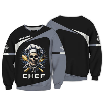 Zipper Hoodie Personalized Custom T-Shirt Skull Chef 3D Shirt Gif For Cooking Chef