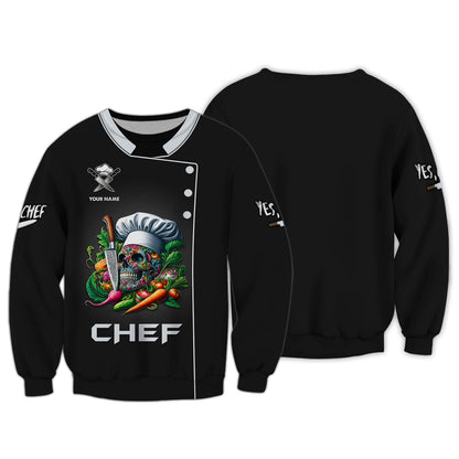 Zipper Hoodie Chef Cooking 3D Shirt Skull Chef Kitchen Custom T-Shirts Gif For Chef