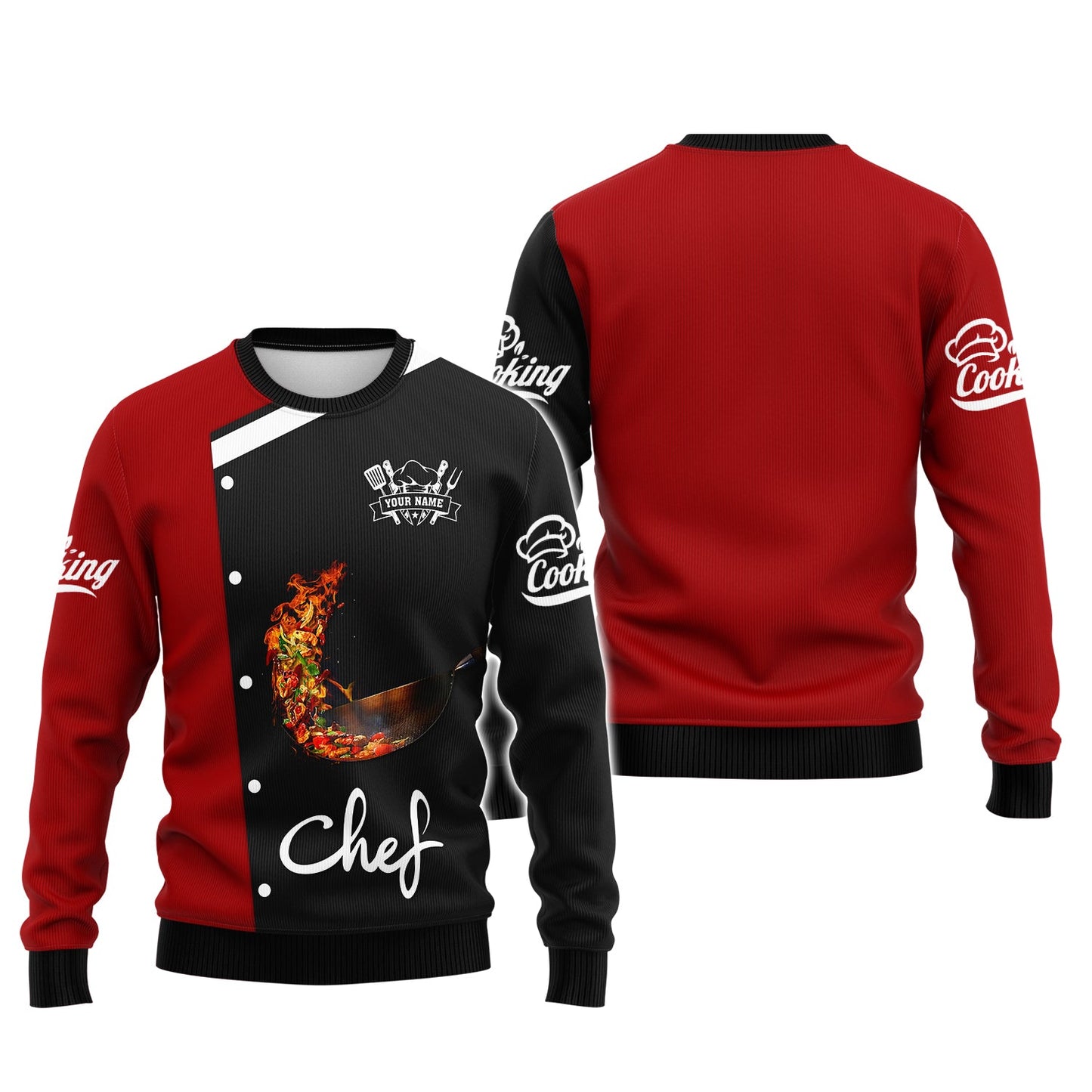 Zipper Hoodie Food Is Being Tossed With Fire 3D Shirts Cooking Chef Custom T-Shirts, Hoodie