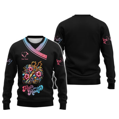 Zipper Hoodie Colorful Hairdresser Tools With Flowers 3D Shirts Hair Stylist Custom T-Shirts