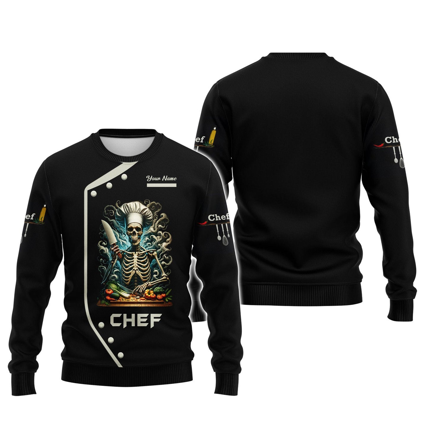 Zipper Hoodie Chef Cooking Custom T-Shirts Chef Skeleton 3D Shirt