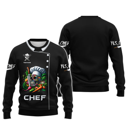 Chef Cooking 3D Shirt Skull Chef Kitchen Custom T-Shirts Gif For Chef