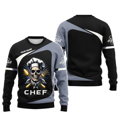 Personalized Custom T-Shirt Skull Chef 3D Shirt Gif For Cooking Chef