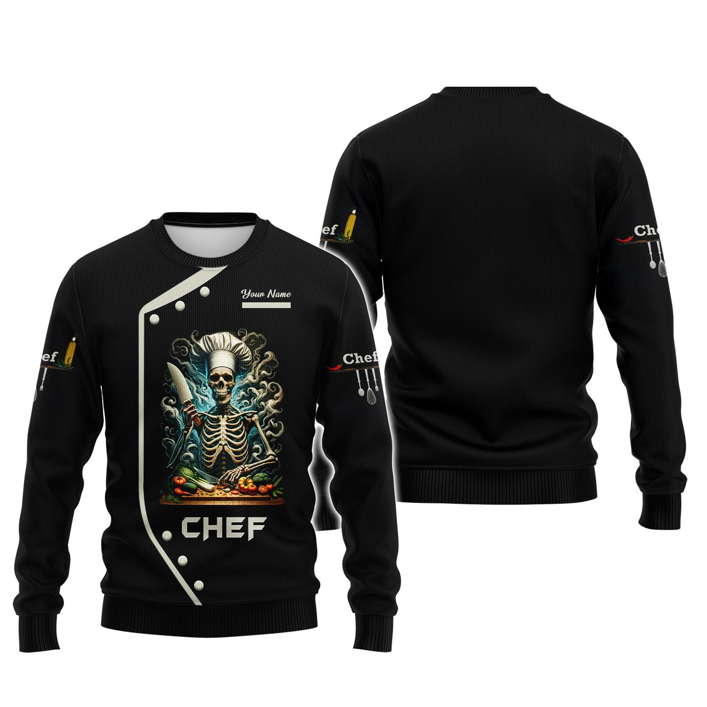 Chef Cooking Custom T-Shirts Chef Skeleton 3D Shirt